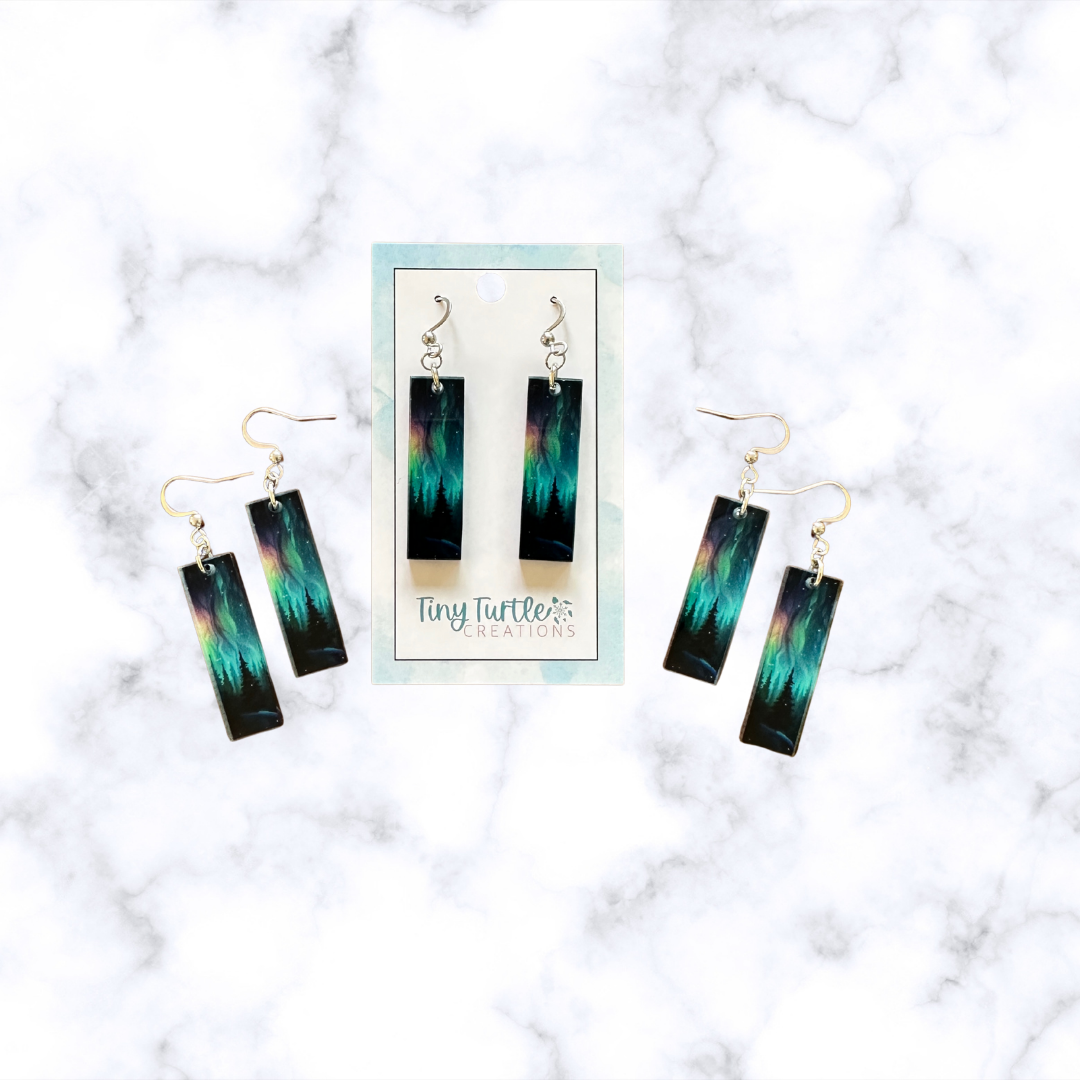 Alaska Aurora Tree Acrylic Bar Earrings