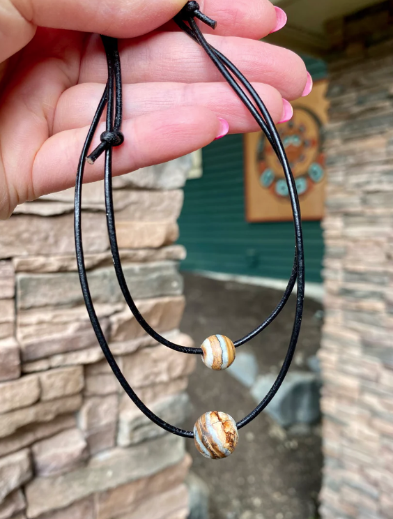 Mammoth Tooth Round Bead Leather Necklace