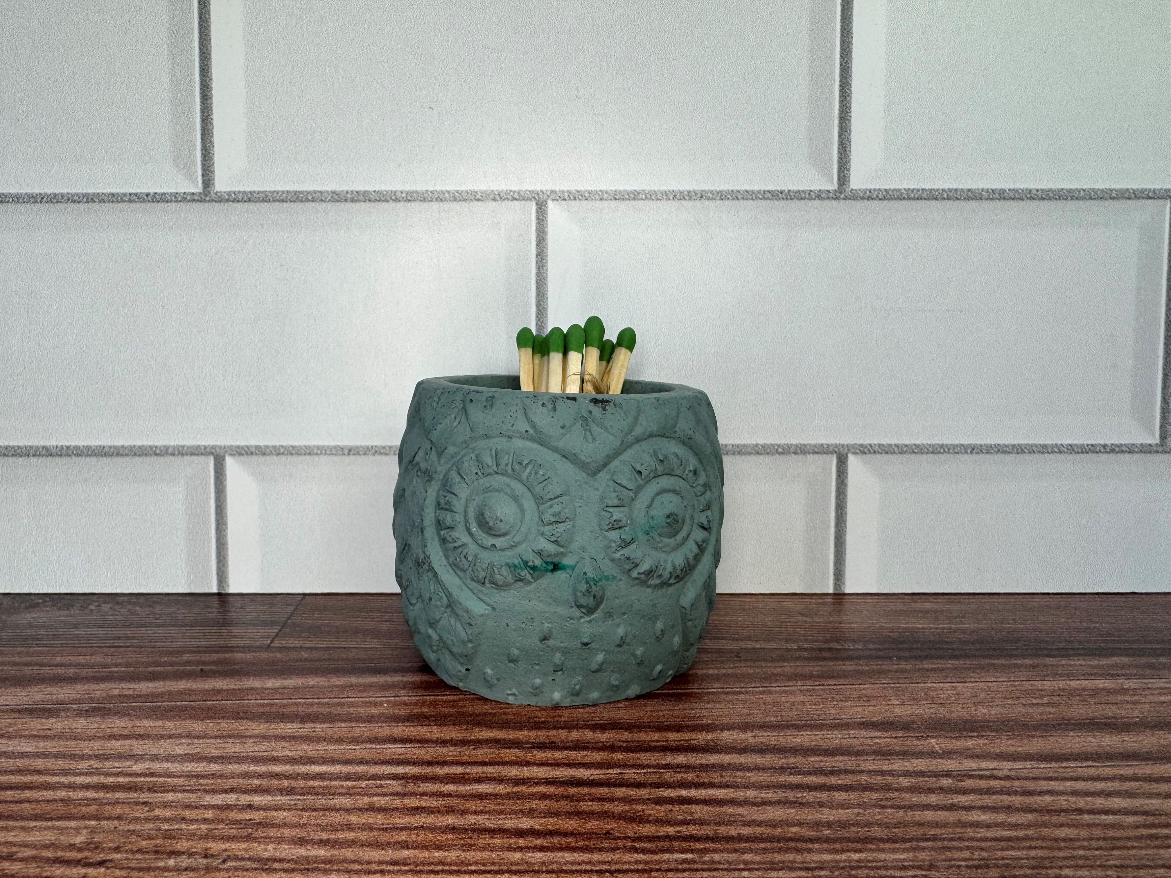 Concrete Owl Match Holder