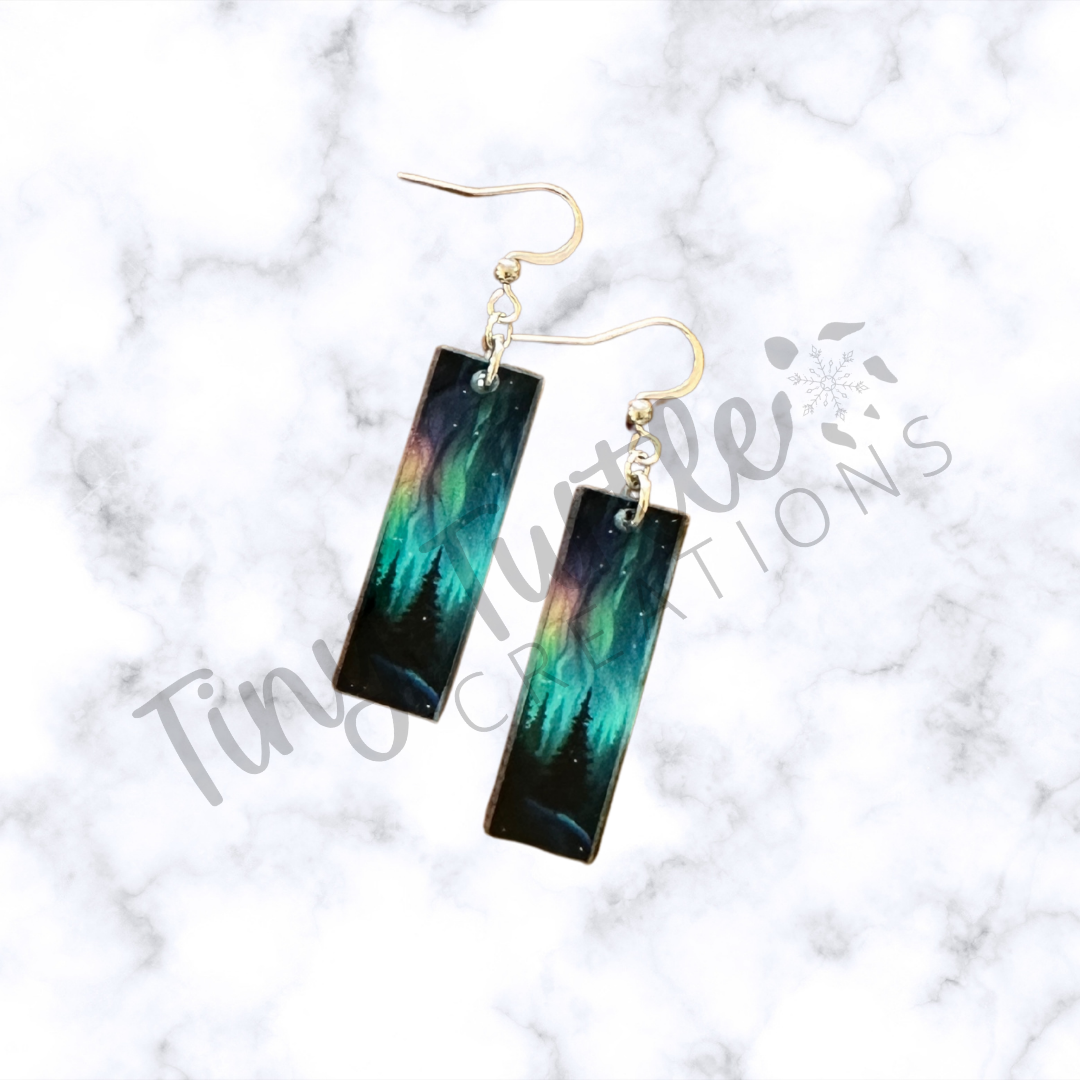 Alaska Aurora Tree Acrylic Bar Earrings