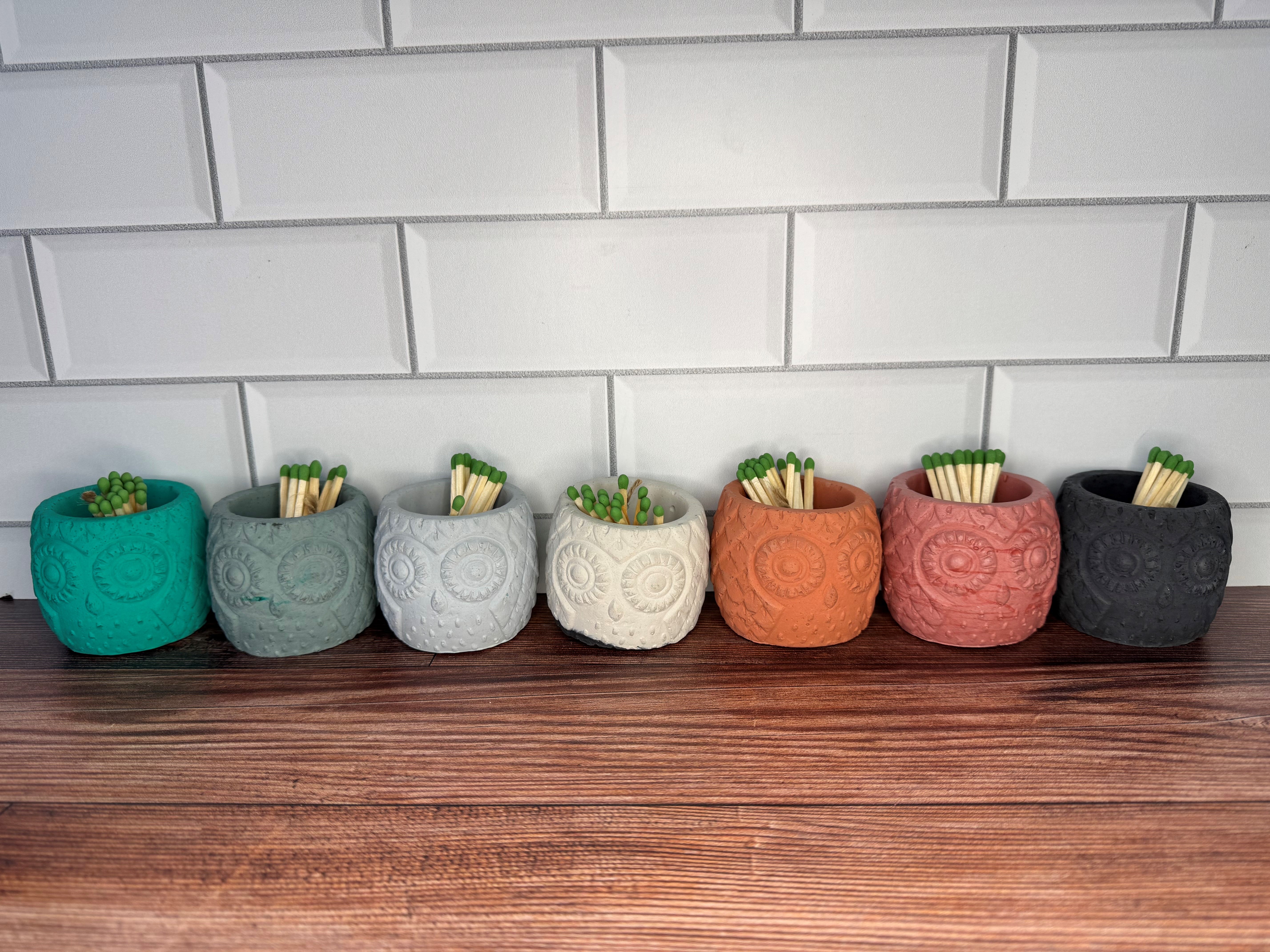 Concrete Owl Match Holder