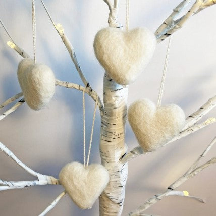 Cream Felted Heart Ornament