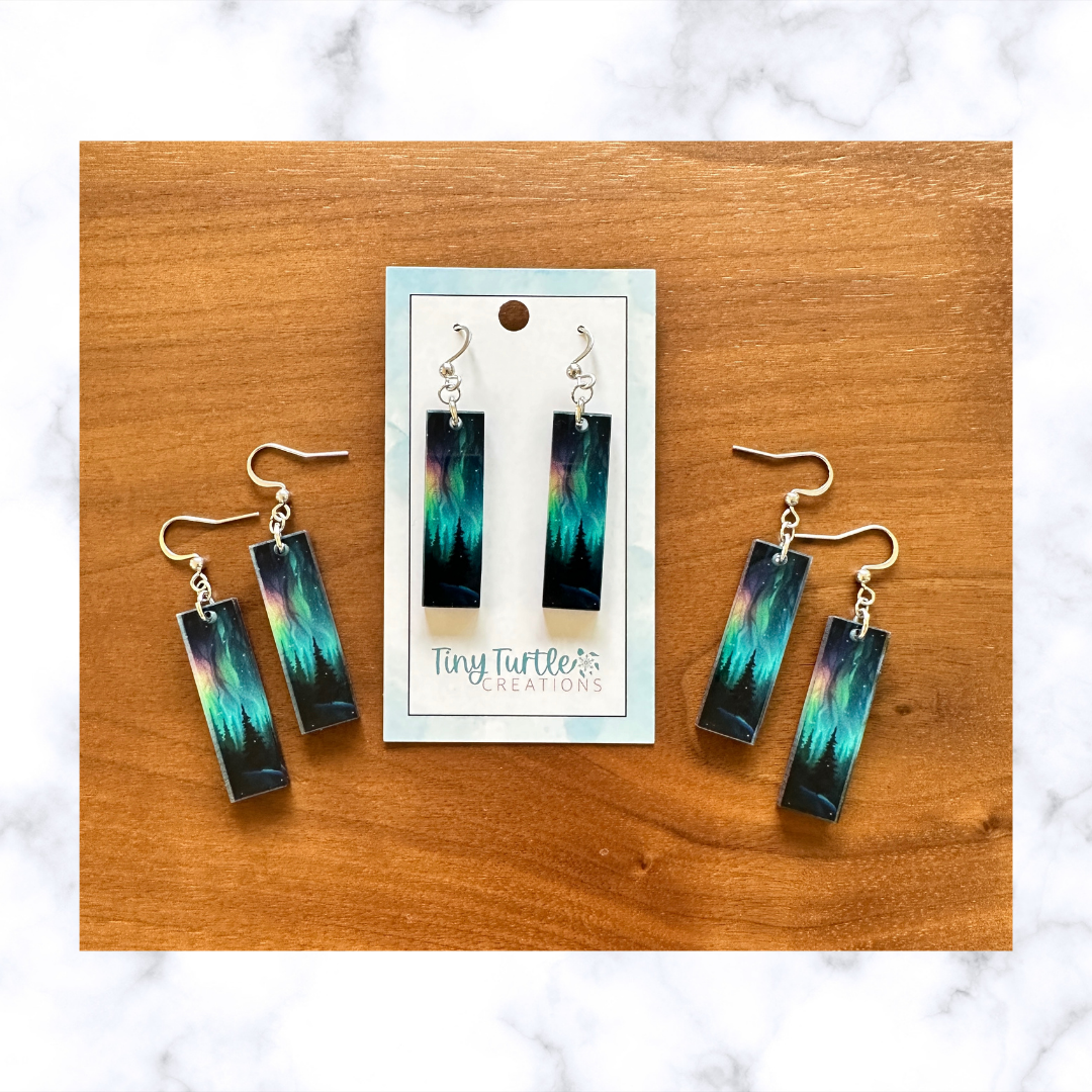 Alaska Aurora Tree Acrylic Bar Earrings