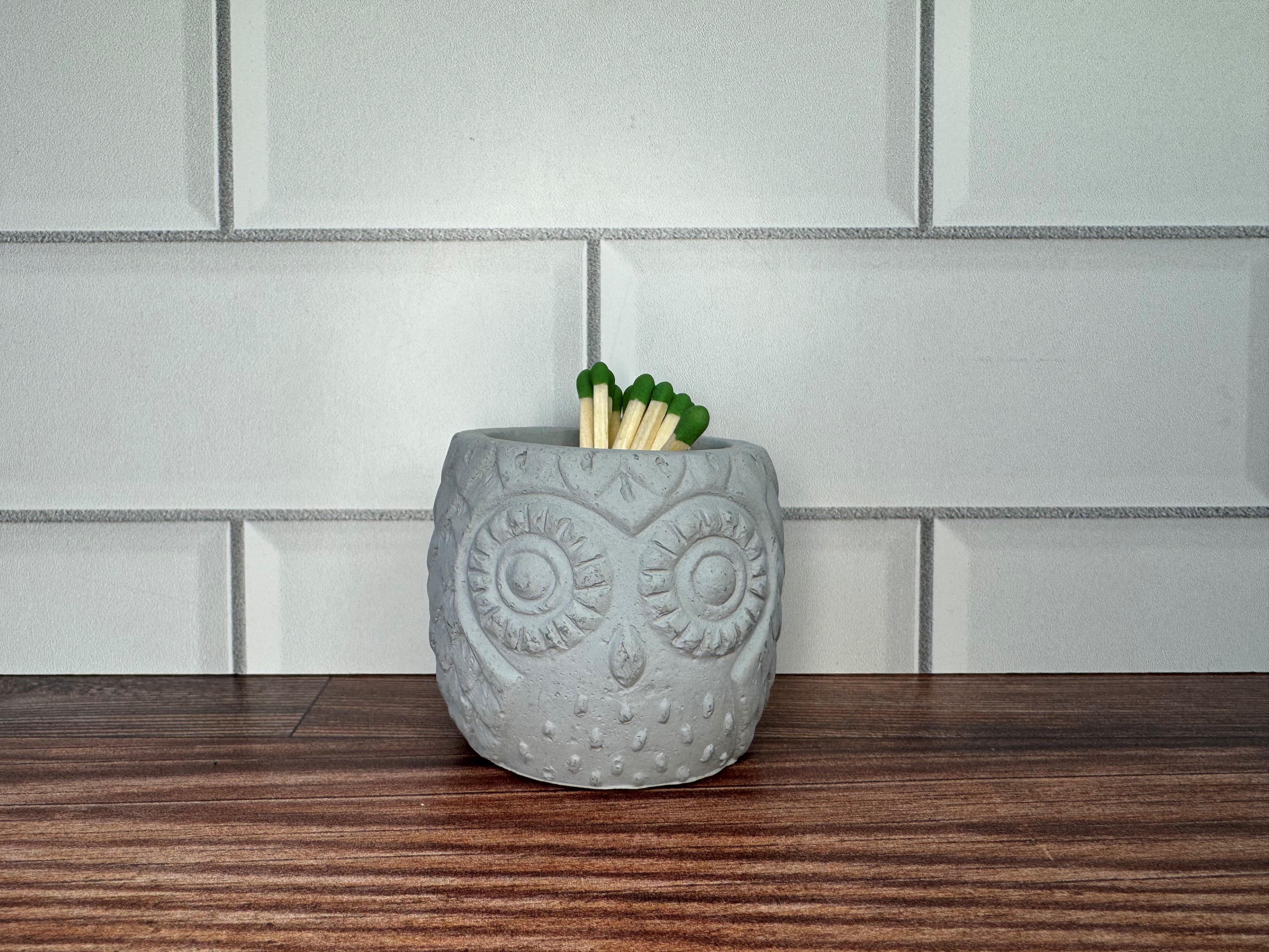 Concrete Owl Match Holder