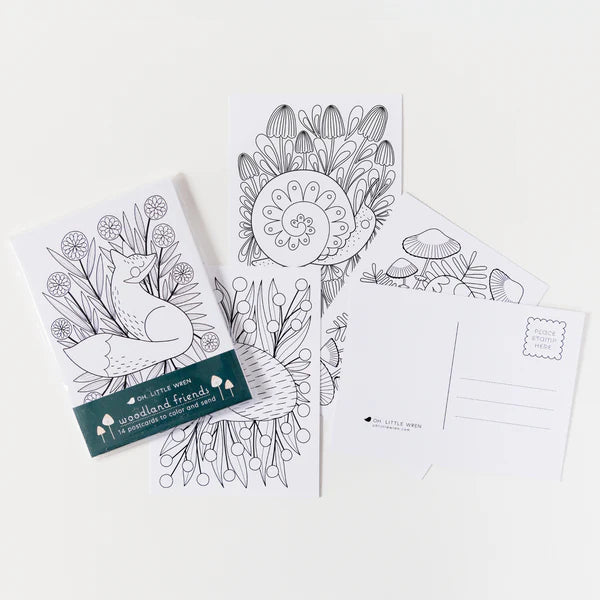 Woodland Friends Coloring Postcards