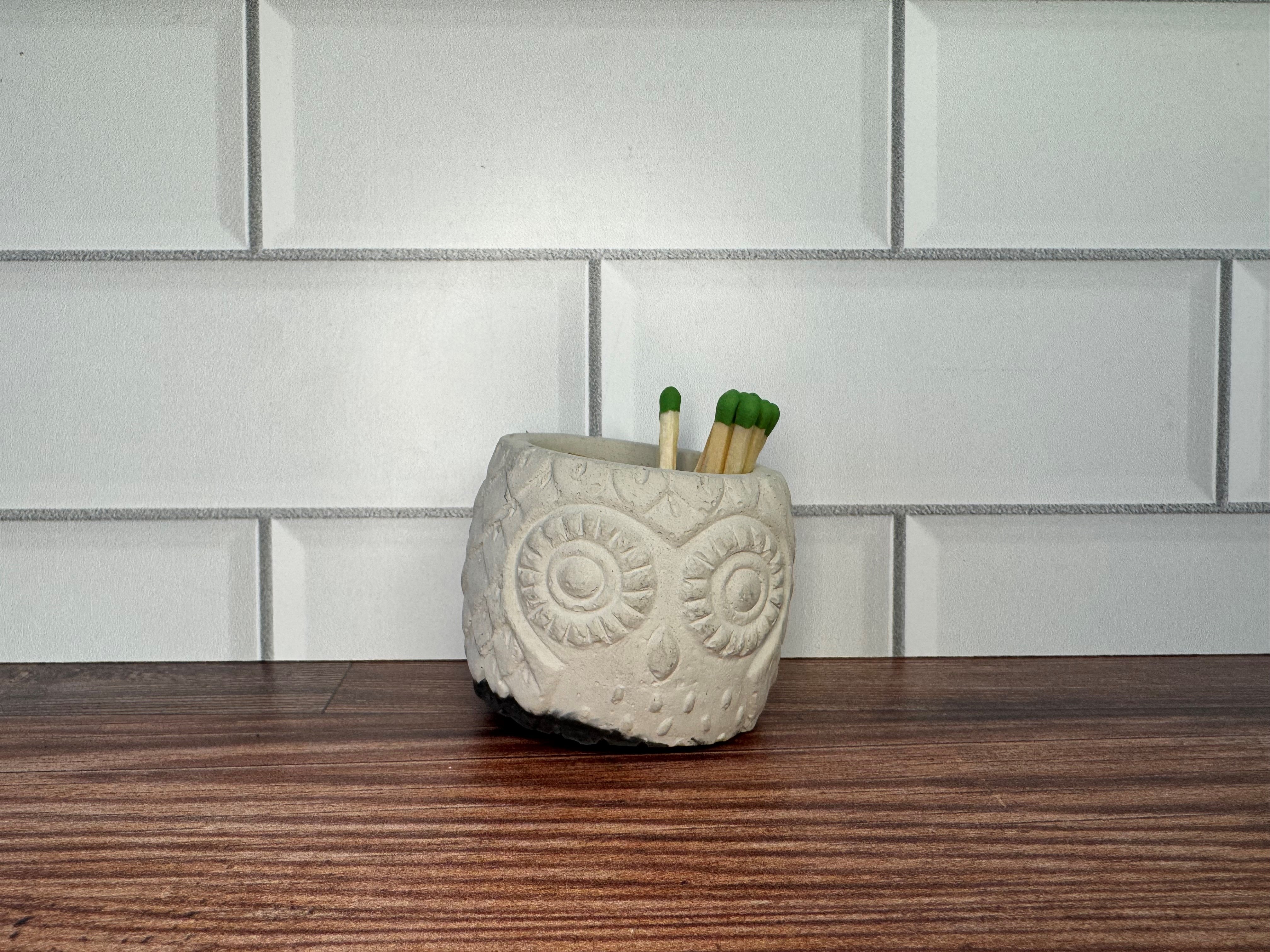 Concrete Owl Match Holder
